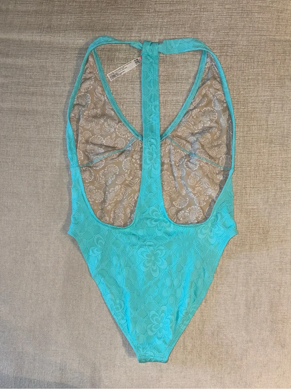 Free People Free-est Rue One Piece Swimsuit High Cut Halter Aqua Blue Medium NEW